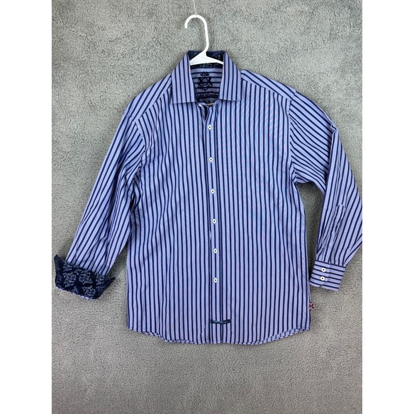 English Laundry Shirt Mens Dress Shirt Size 15.5 Purple Striped Flip Cuffs L/S
